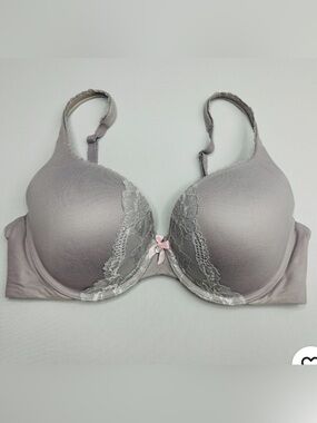 Victoria's Secret Padded Perfect Coverage Lace Trim, Underwire Gray Bra